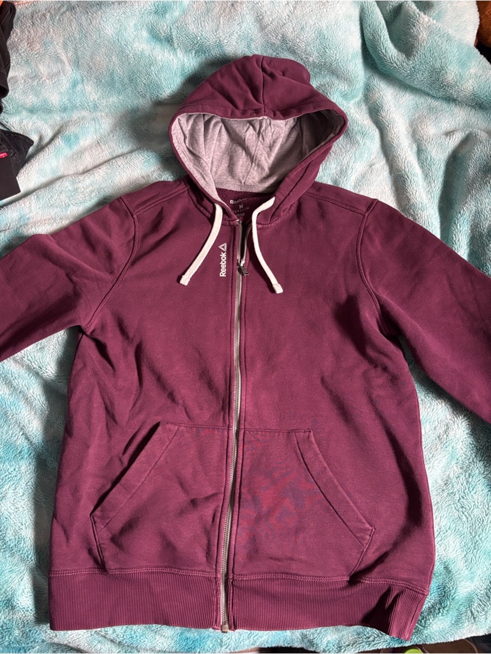 Reebok Wine Zip-Up Hoodie with Gray Lining